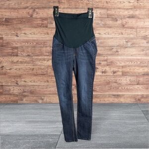 Haute Mama Dark Blue Maternity Jeans w Back Button Flap Pockets Wm S